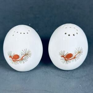 Fukagawa Arita Pine Cone Salt & Pepper Set Green/Gold Needles Brown/Gold Branch
